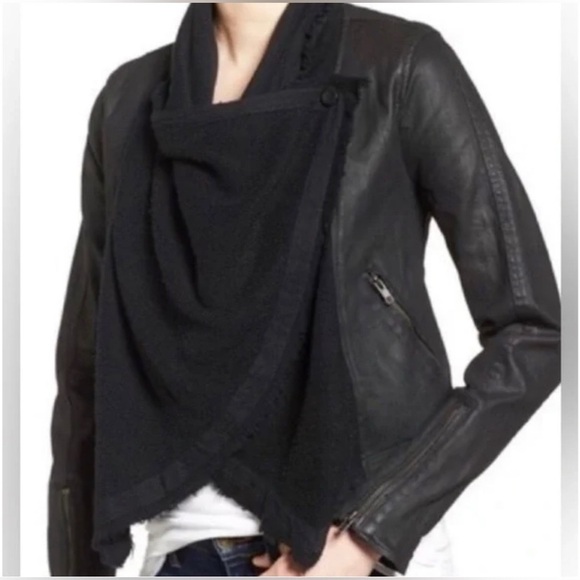 Free People Shawl Drape Front Denim Moto Jacket Black 12 Boho Grunge StreetStyle - Picture 6 of 16